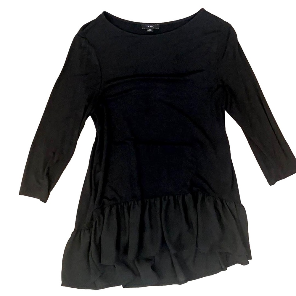 Black Long Sleeve Top with asymmetrical ruffle